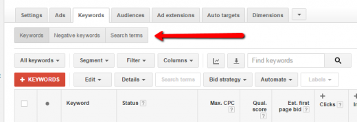 AdWords trying out New Search question report layout