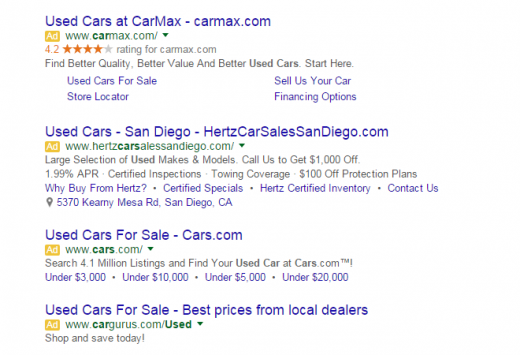 New Google commercials Placement: 4 ads on top, None on facet