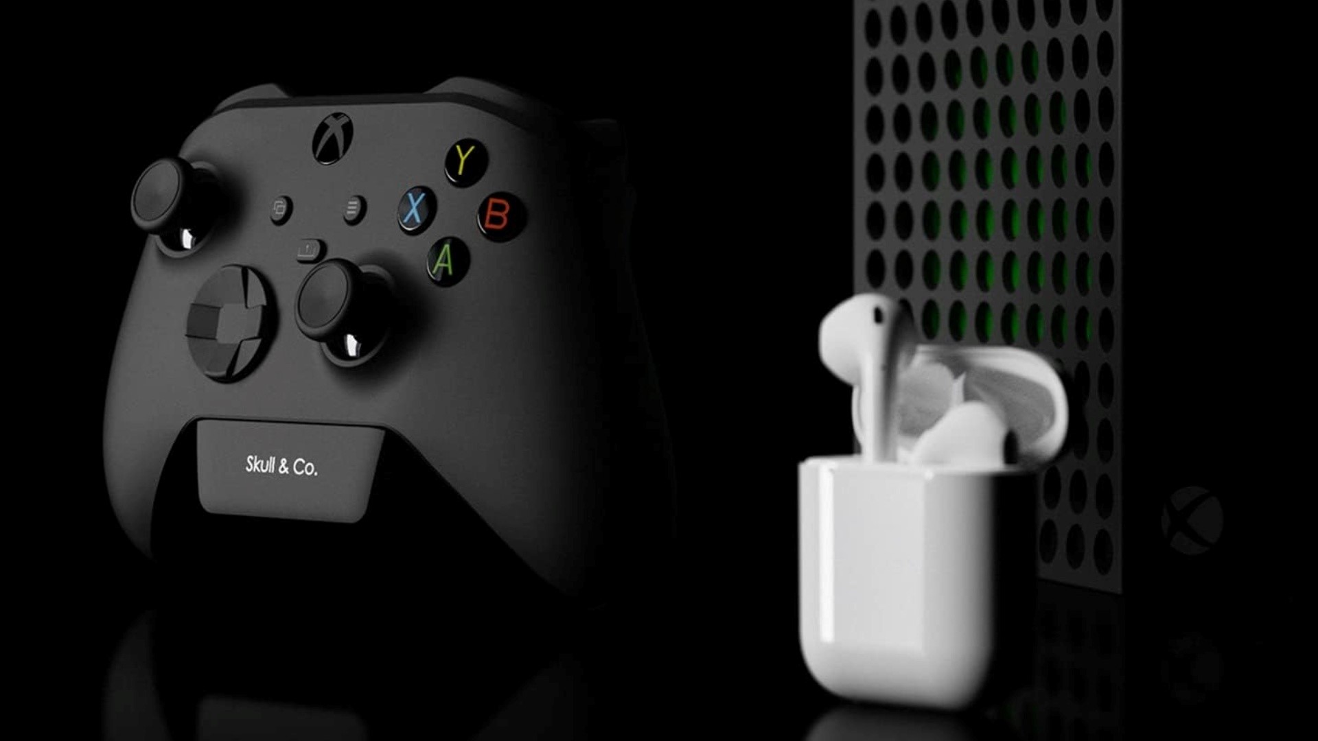 The Skull and Co Bluetooth adapter with AirPods and an Xbox Series X | DeviceDaily.com